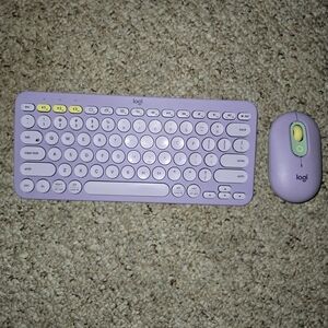 Logitech Purple and Yellow Wireless Keyboard and Mouse